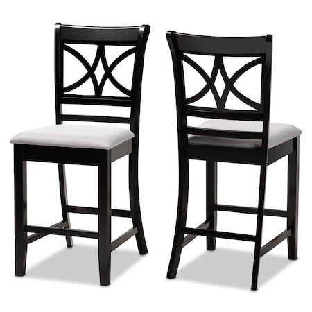 Baxton Studio Chandler Grey Upholstered and Espresso Wood 2-Piece Pub Chair Set 166-10761